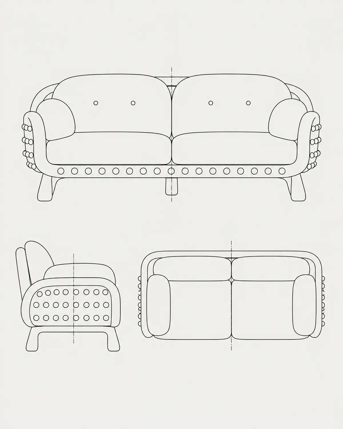 Braille sofa, line drawing