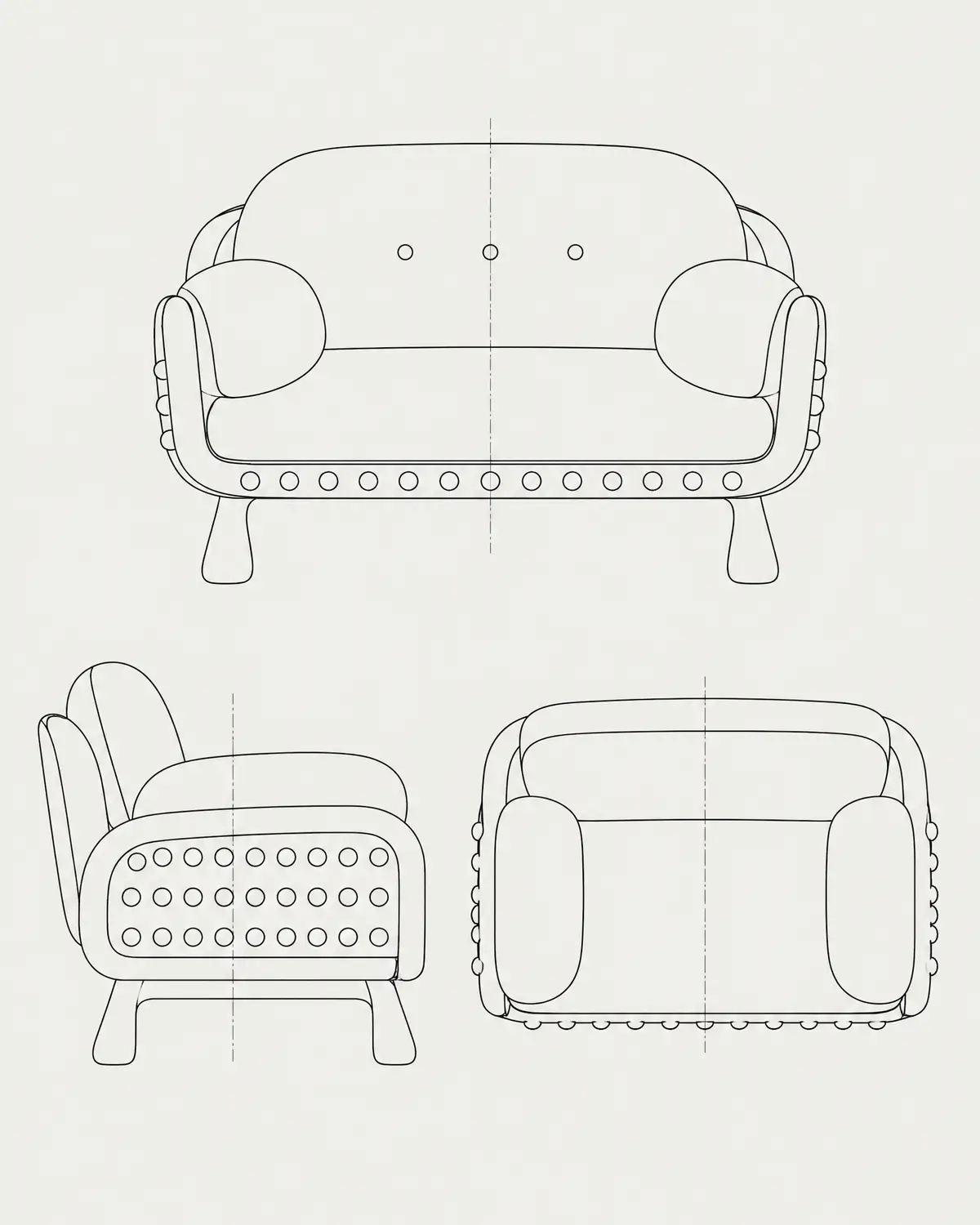 Braille loveseat, line drawing