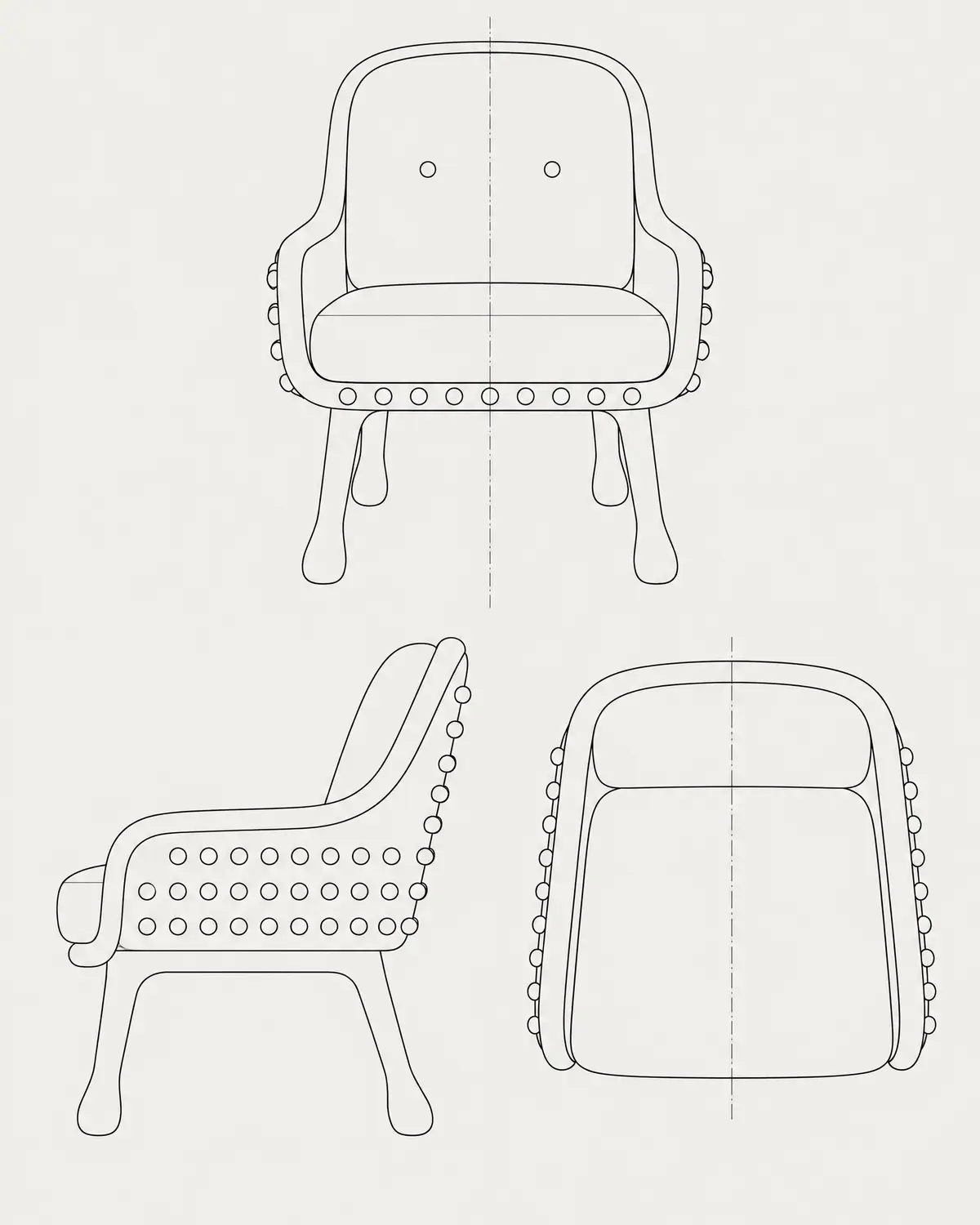 Braille armchair, line drawing
