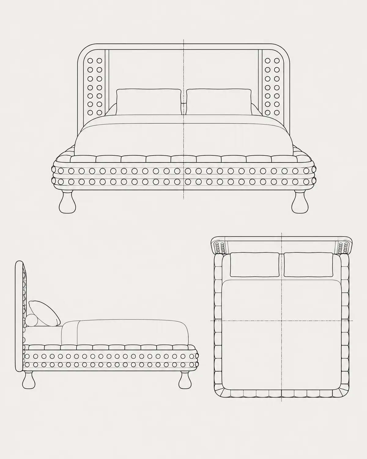 Braille bed, line drawing