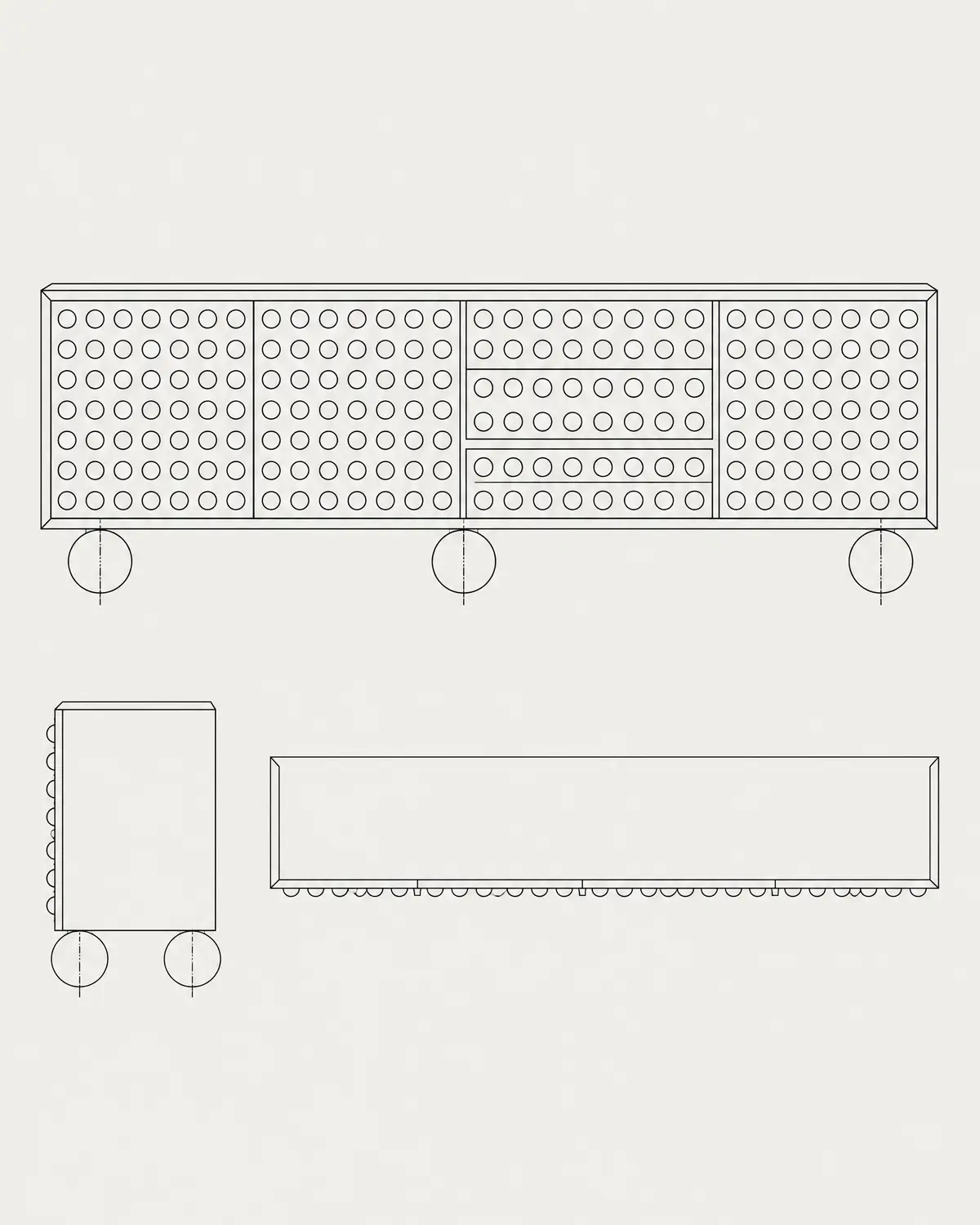 Braille sideboard, line drawing