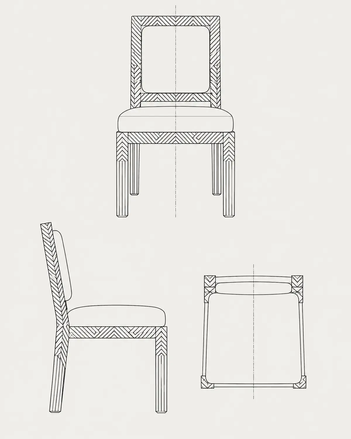 Carved dining chair, line drawing