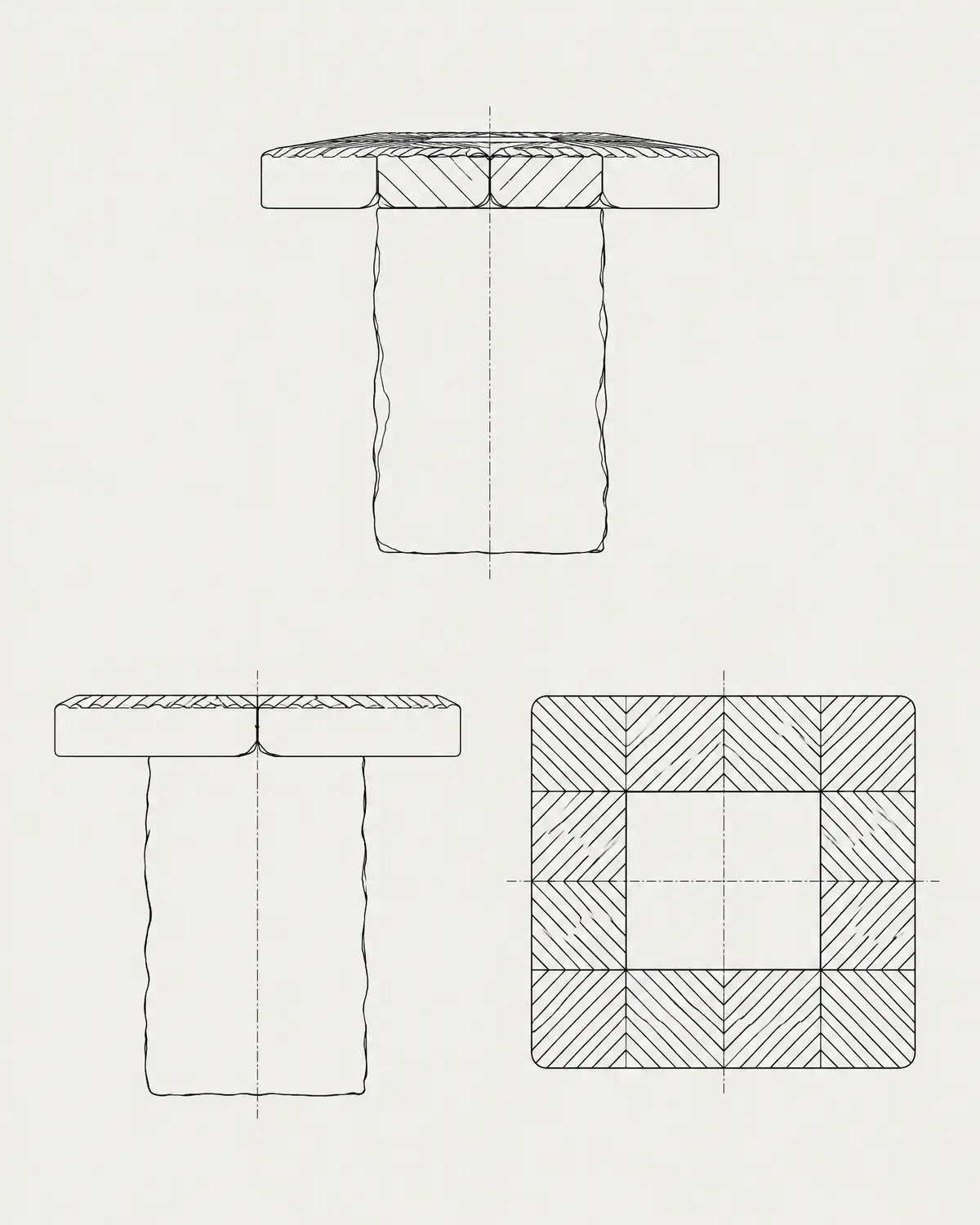 Carved side table, line drawing