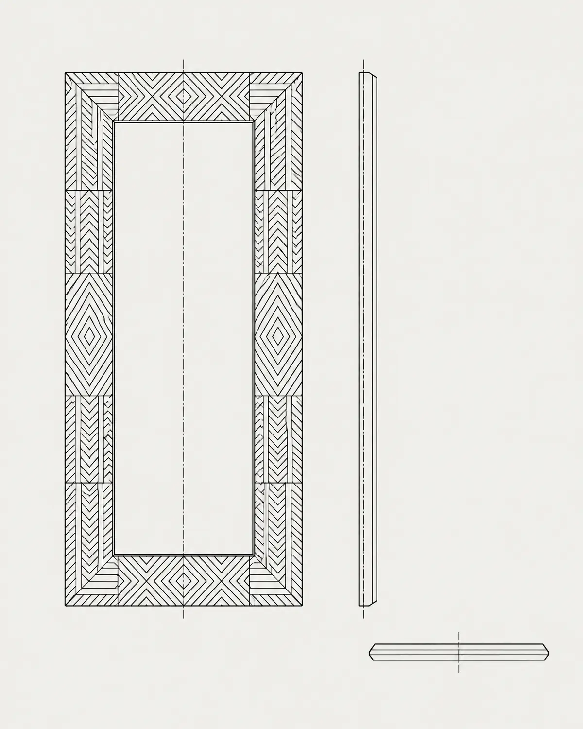Carved floor mirror, line drawing
