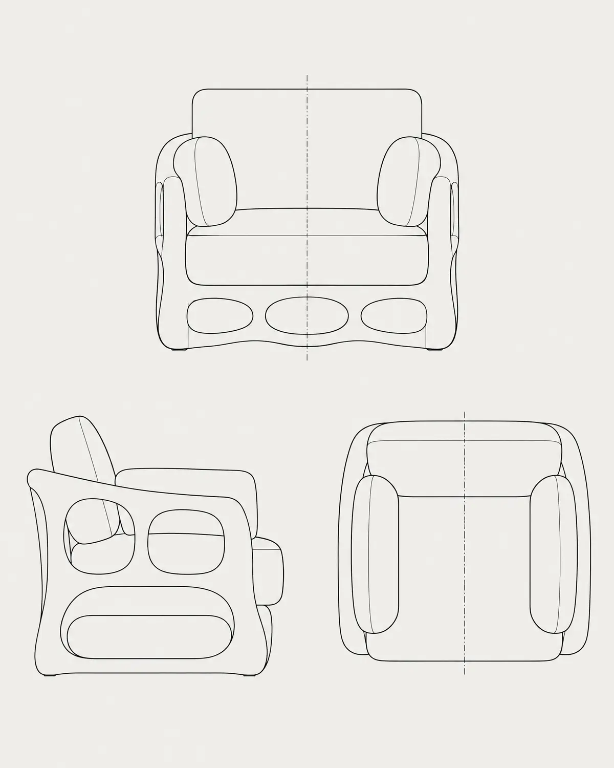 Hive armchair, line drawing