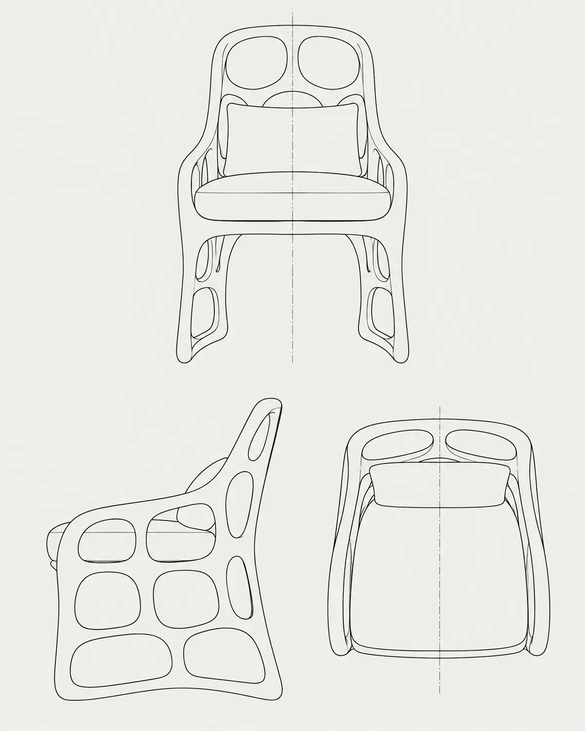 Hive dining chair, line drawing