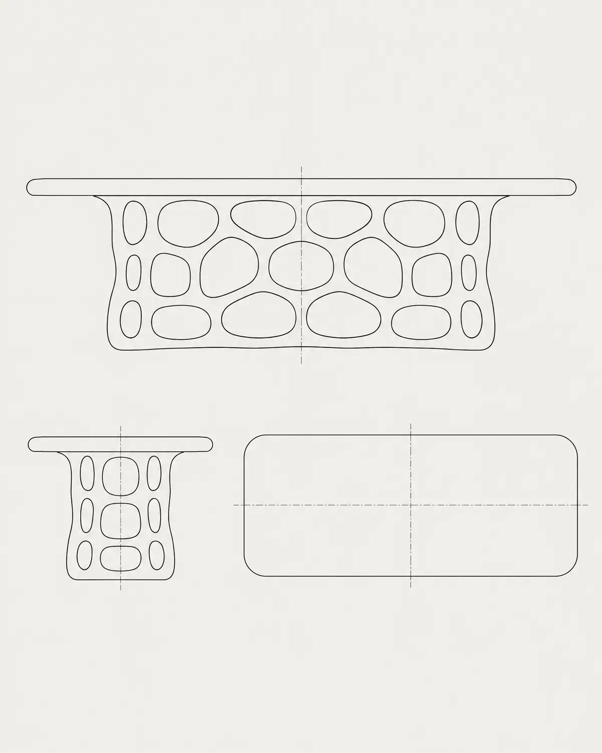 Hive dining table, line drawing