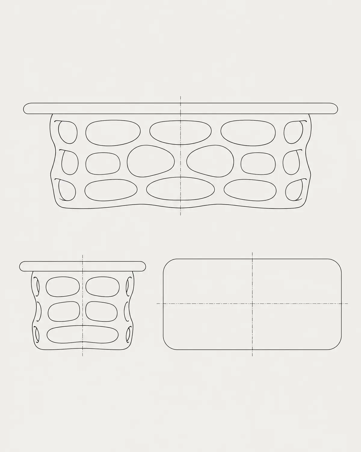 Hive coffee table, line drawing