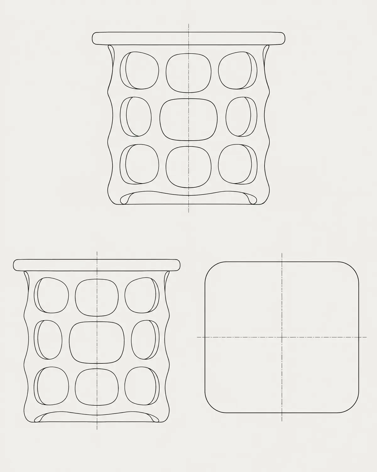 Hive side table, line drawing