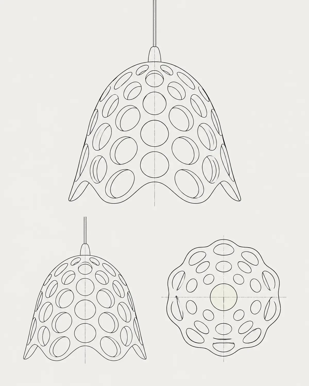 Hive pendant, line drawing