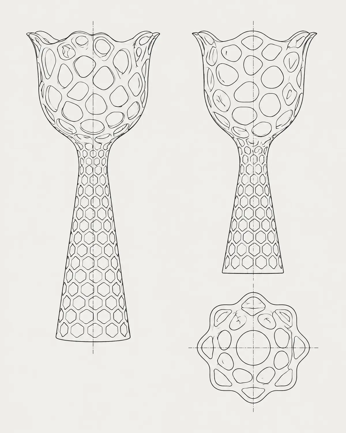Hive table lamp, line drawing