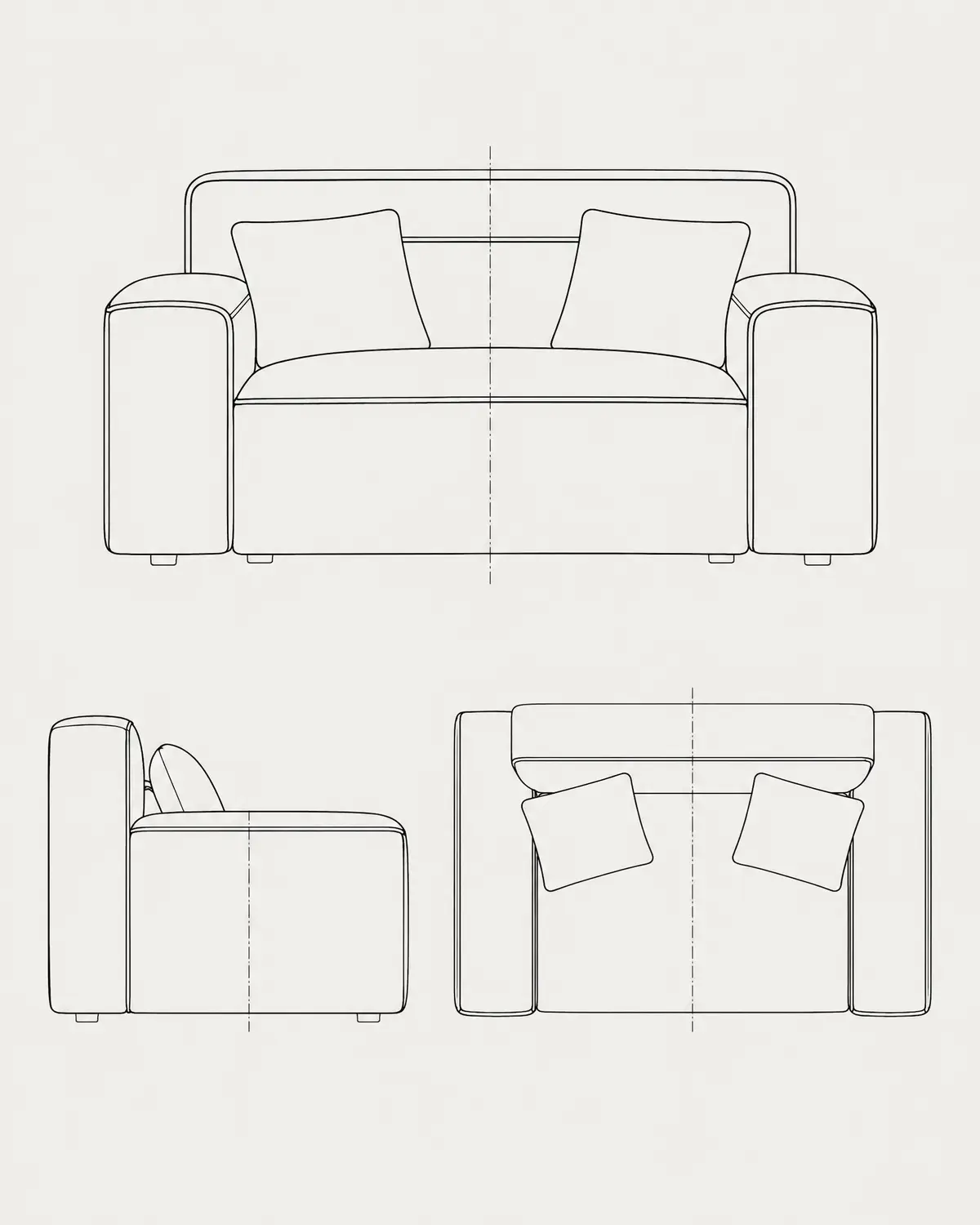 Ital loveseat, line drawing