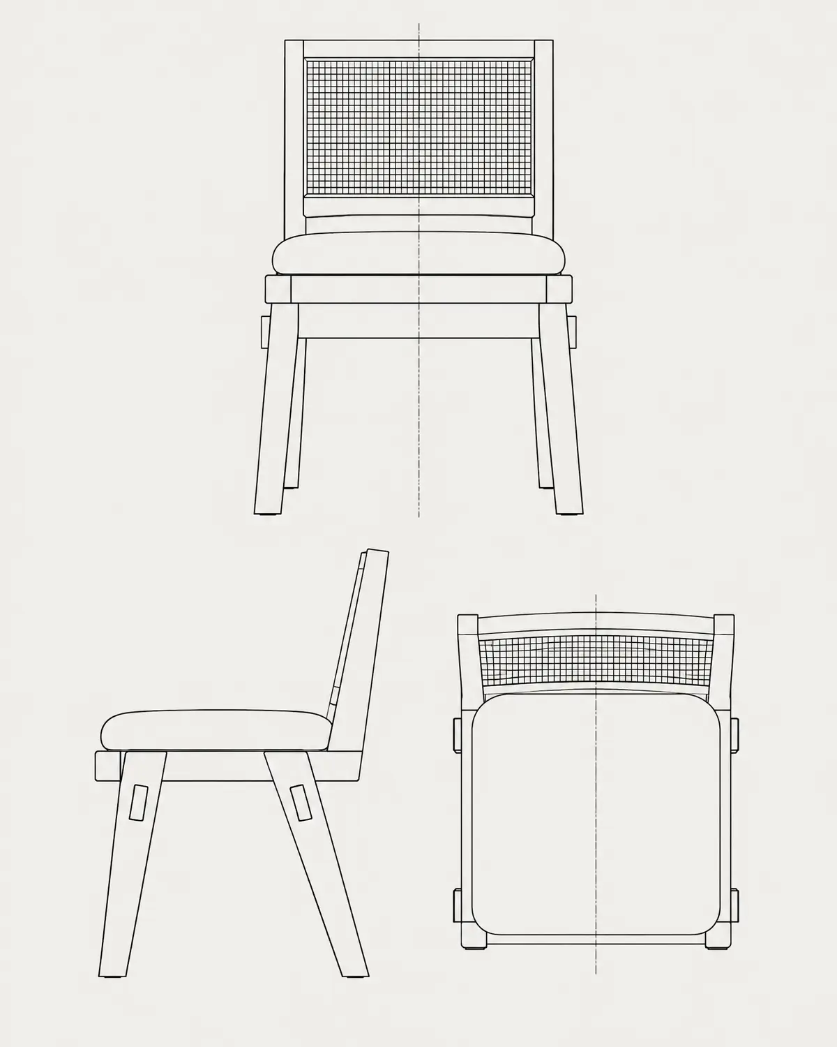 Ital dining chair, line drawing