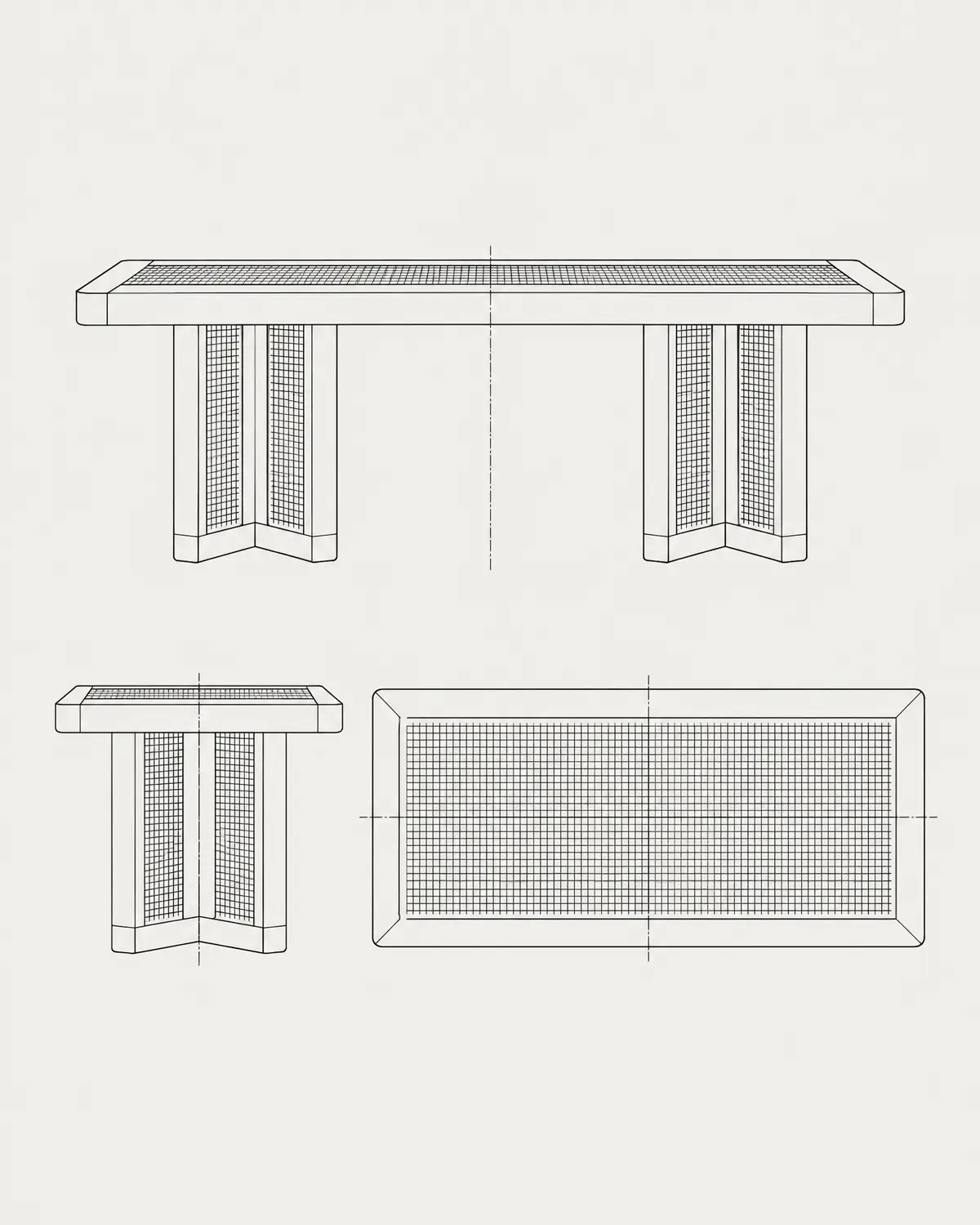Ital dining table, line drawing