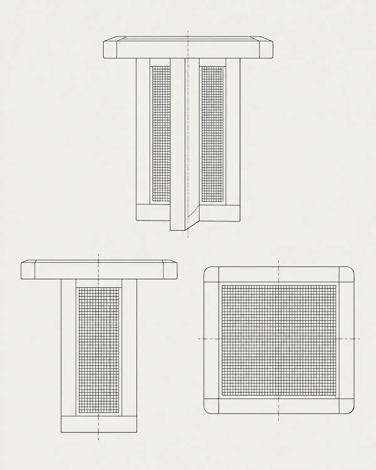 Ital pedestal table, line drawing