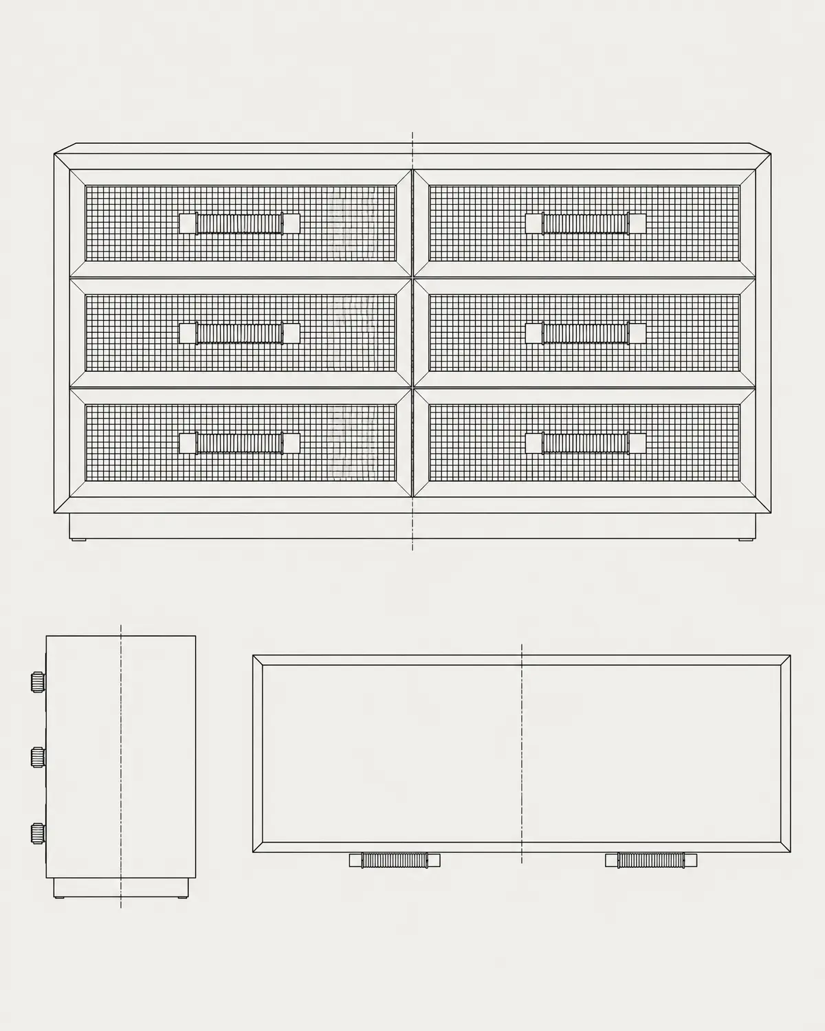 Ital chest of drawers, line drawing