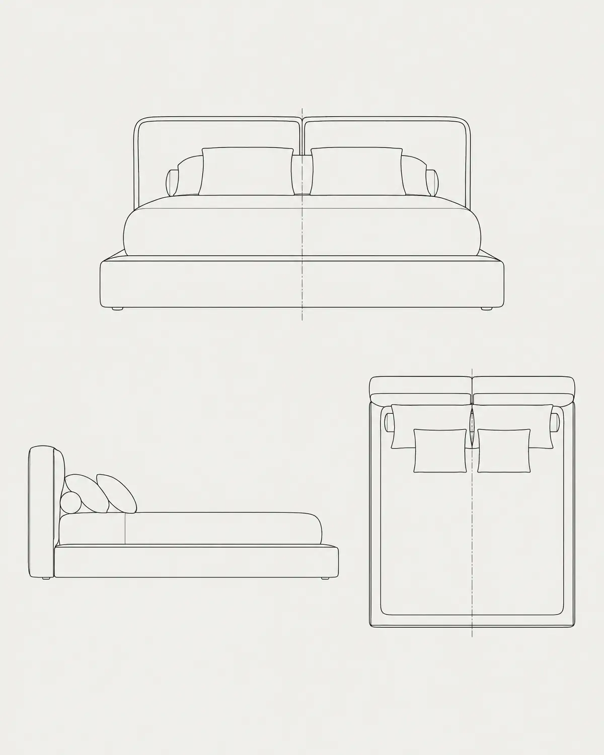 Ital bed, line drawing
