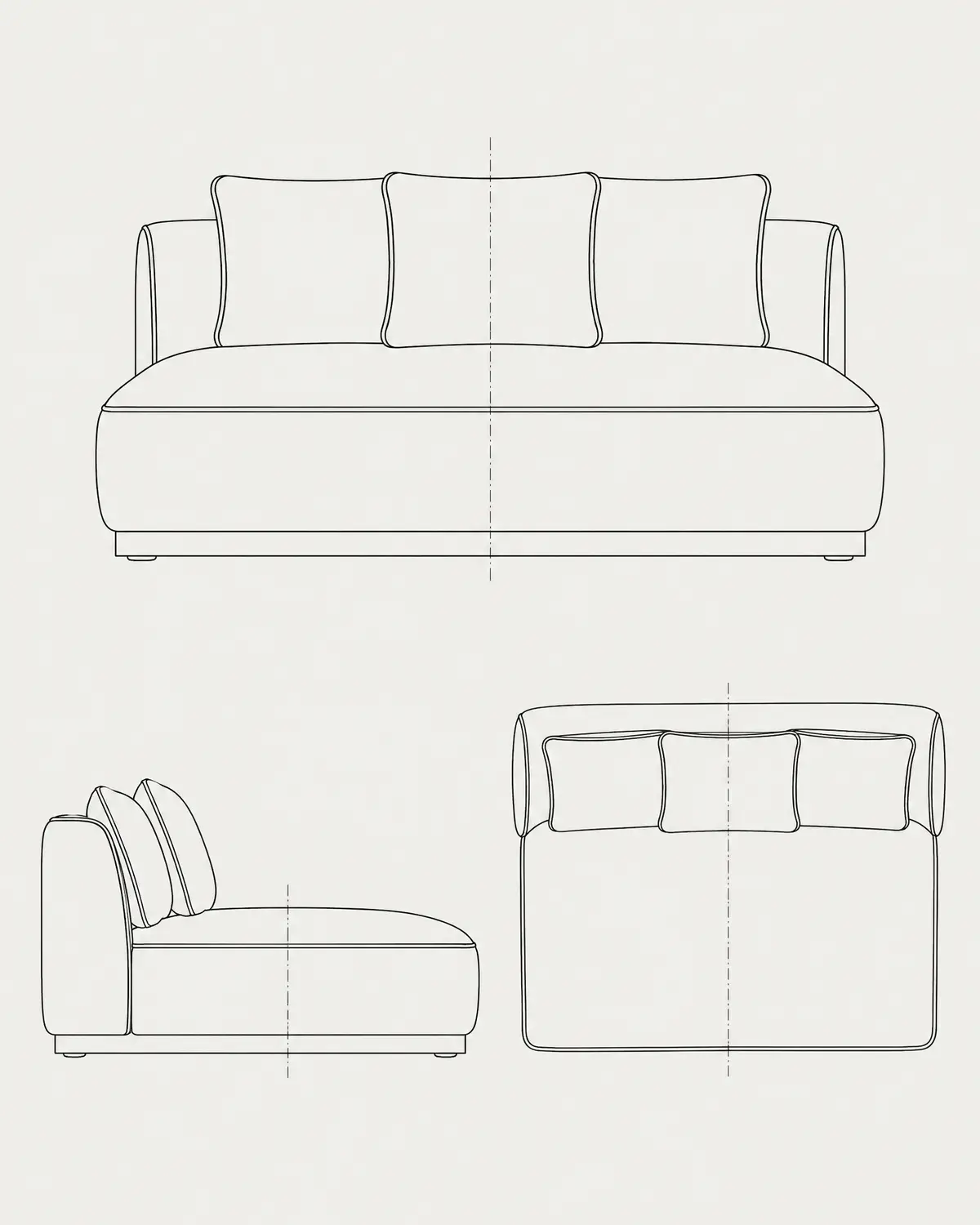 Nimbus chaise sofa, line drawing