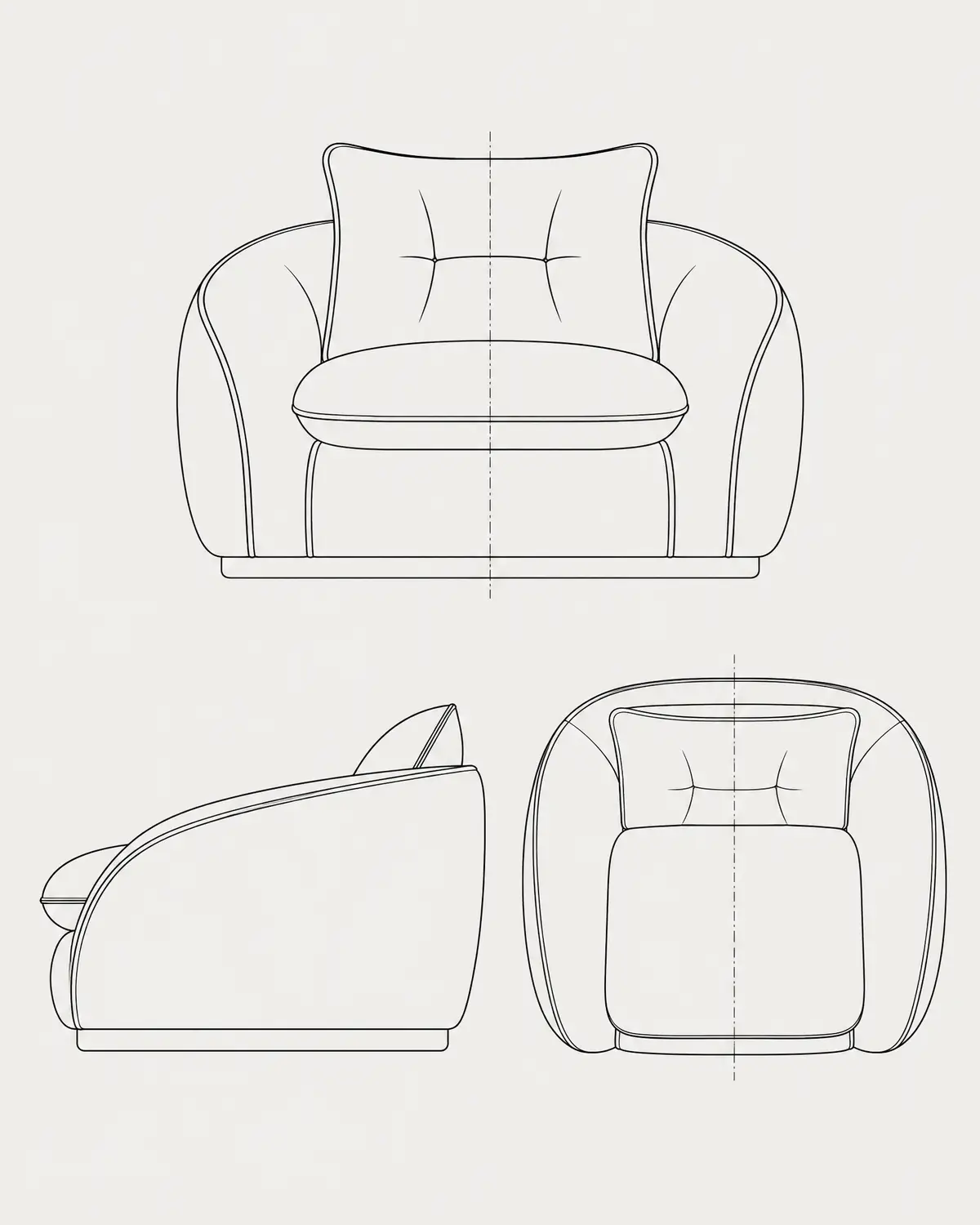 Nimbus armchair, line drawing