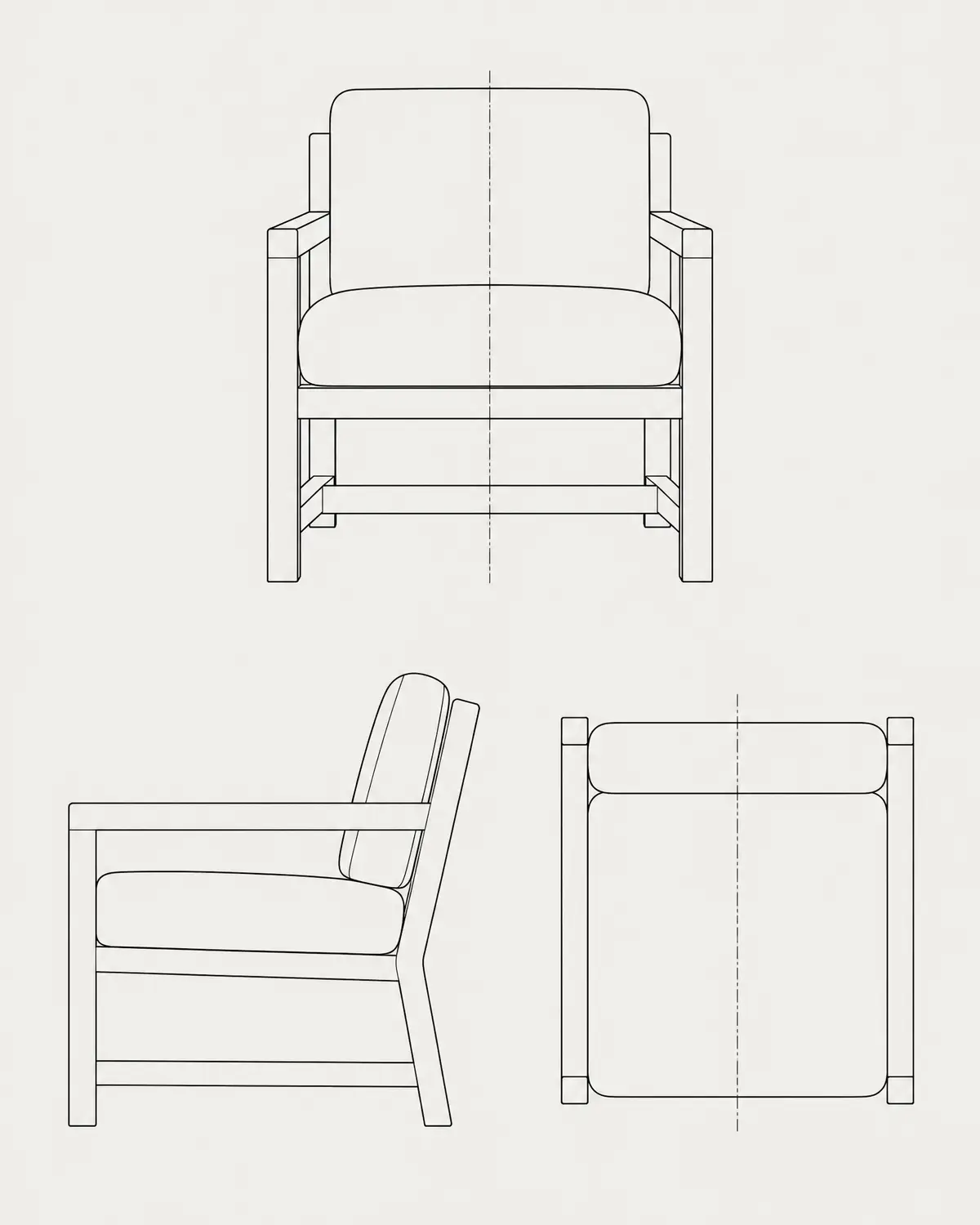 Raww armchair, line drawing