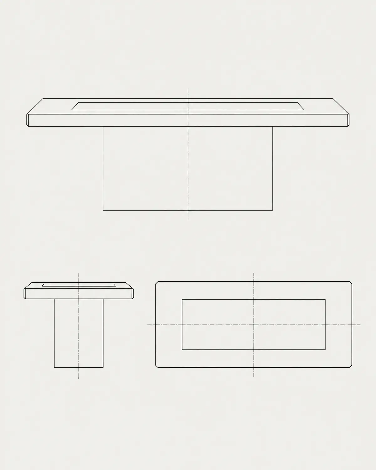 Raww dining table, line drawing