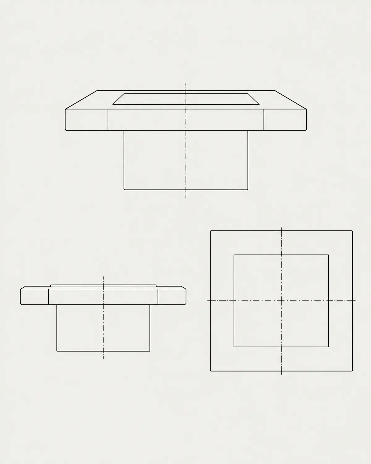 Raww square coffee table, line drawing