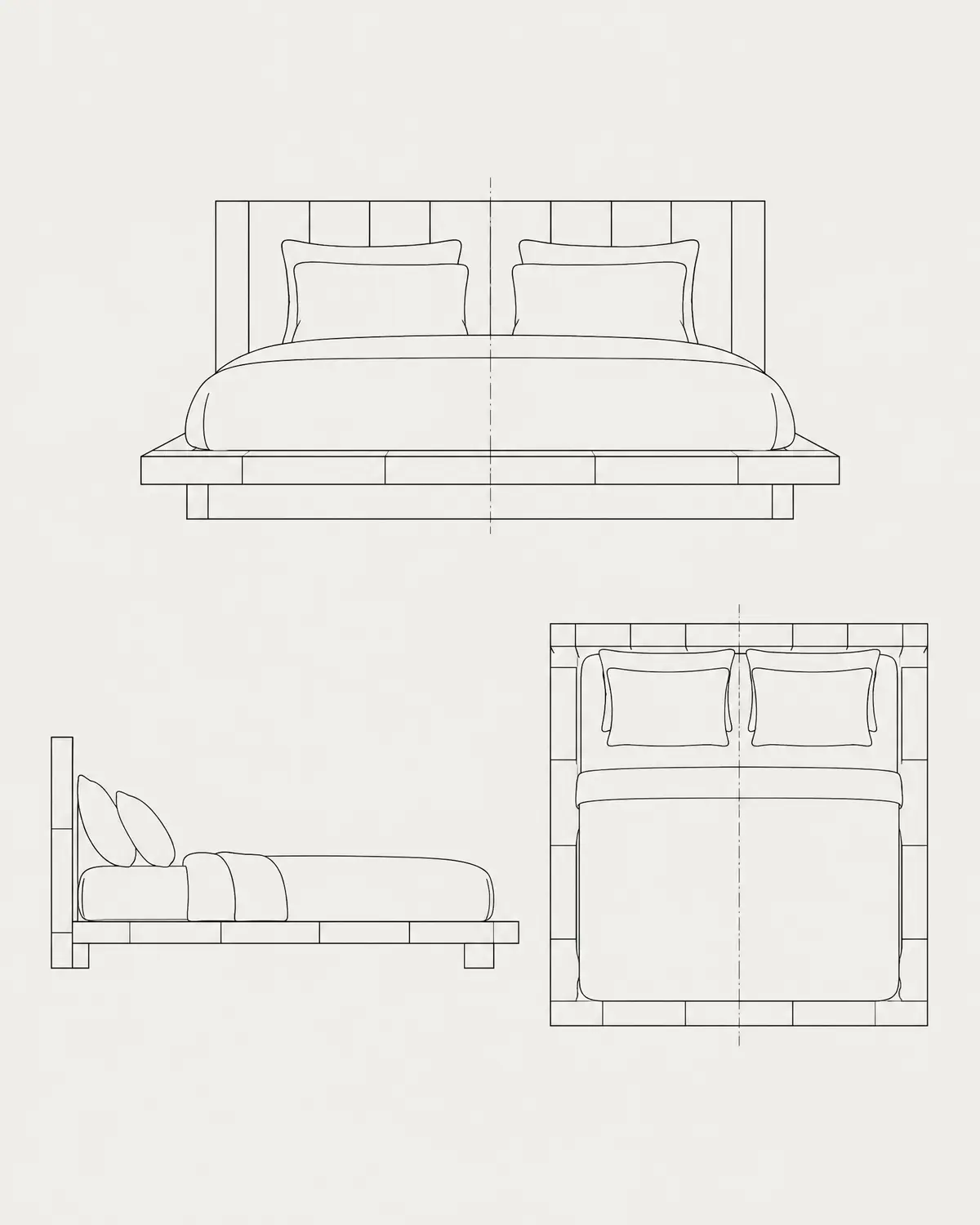 Raww platform bed, line drawing