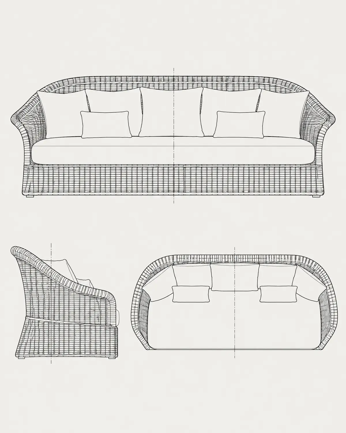 Weev sofa, line drawing