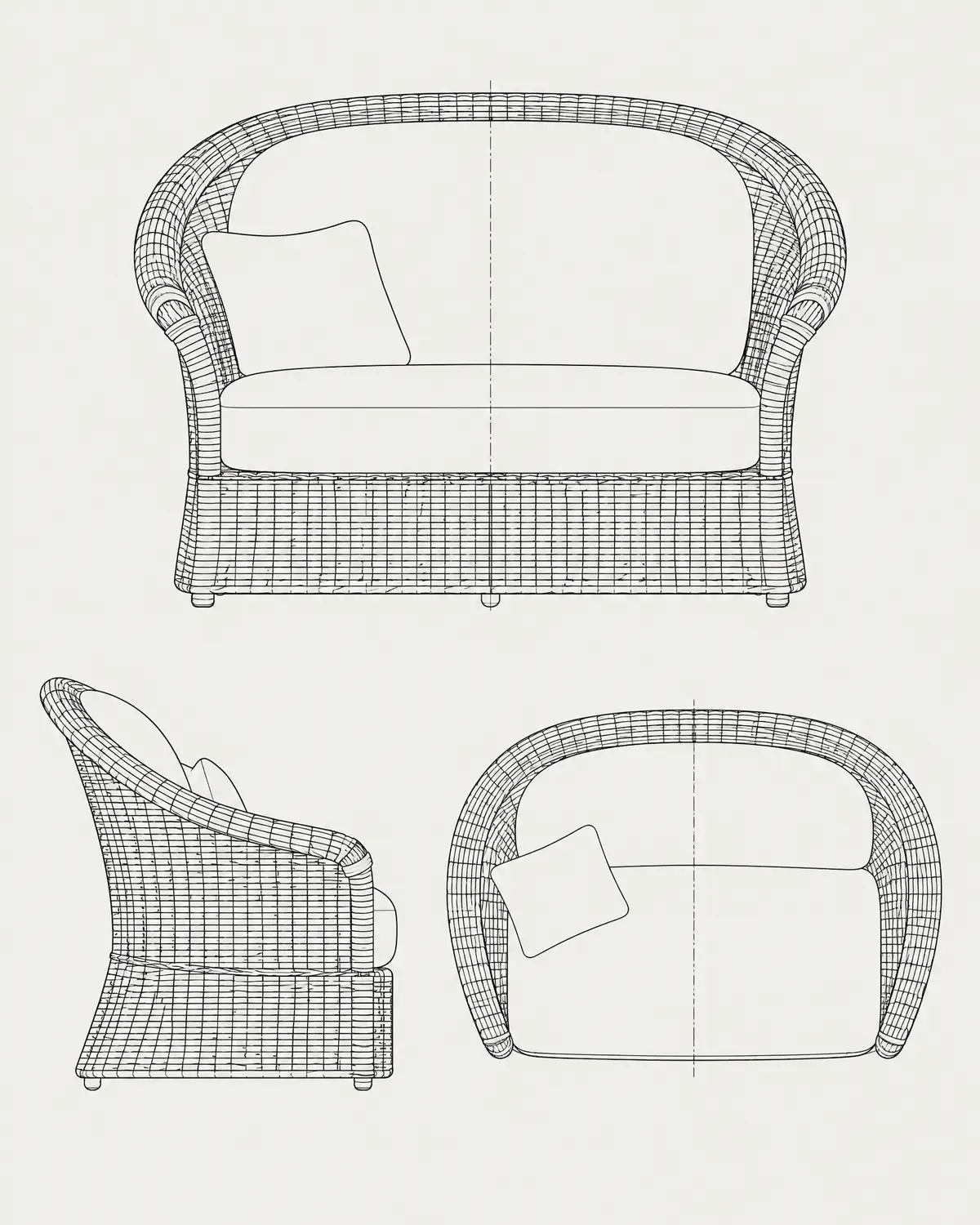 Weev loveseat, line drawing