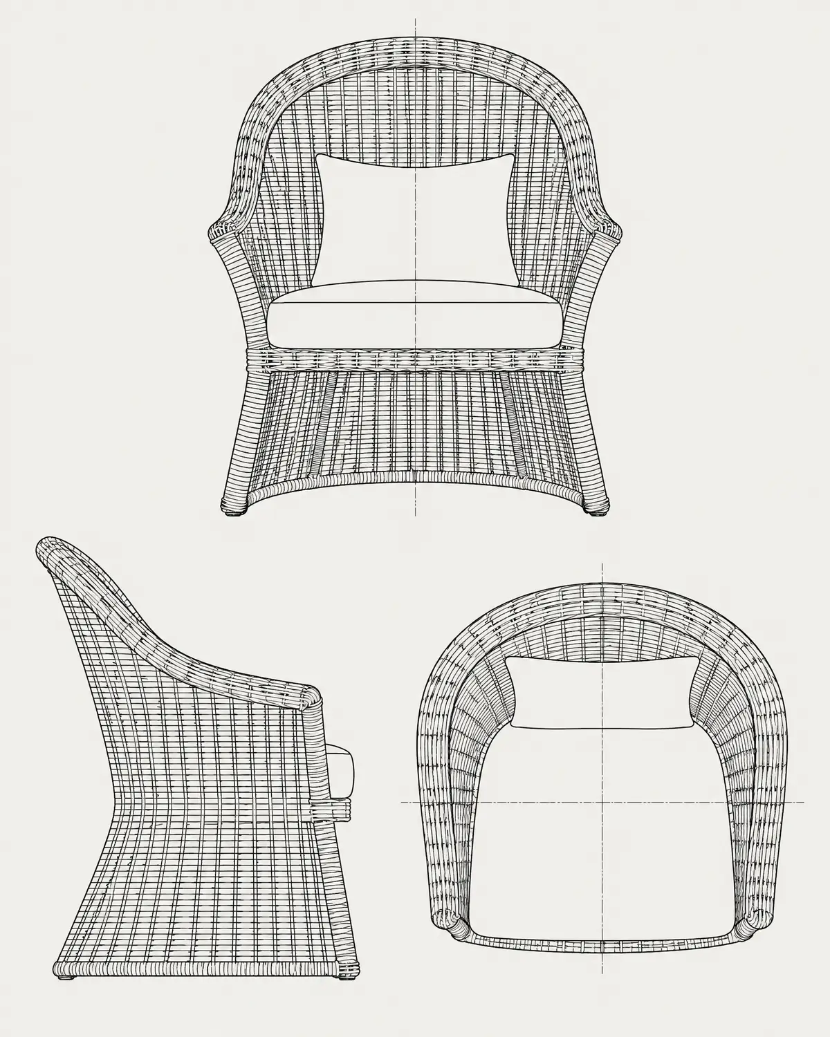 Weev lounge chair, line drawing