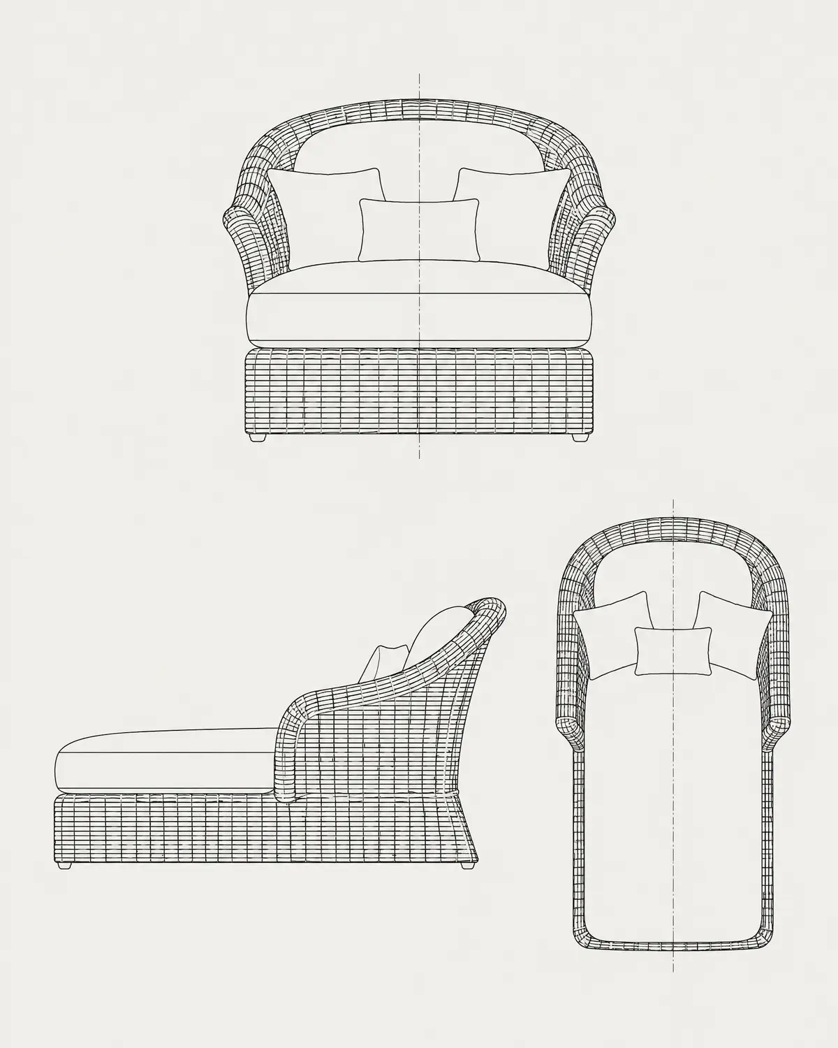 Weev chaise, line drawing