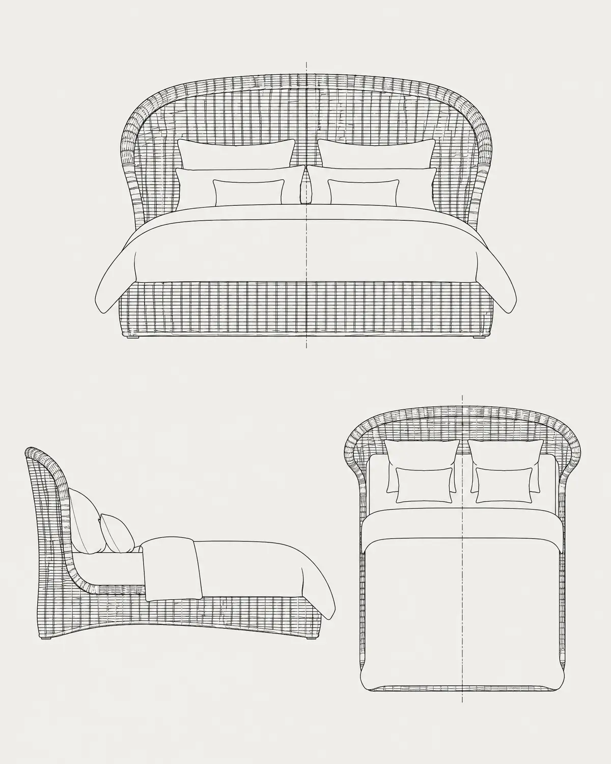 Weev bed, line drawing