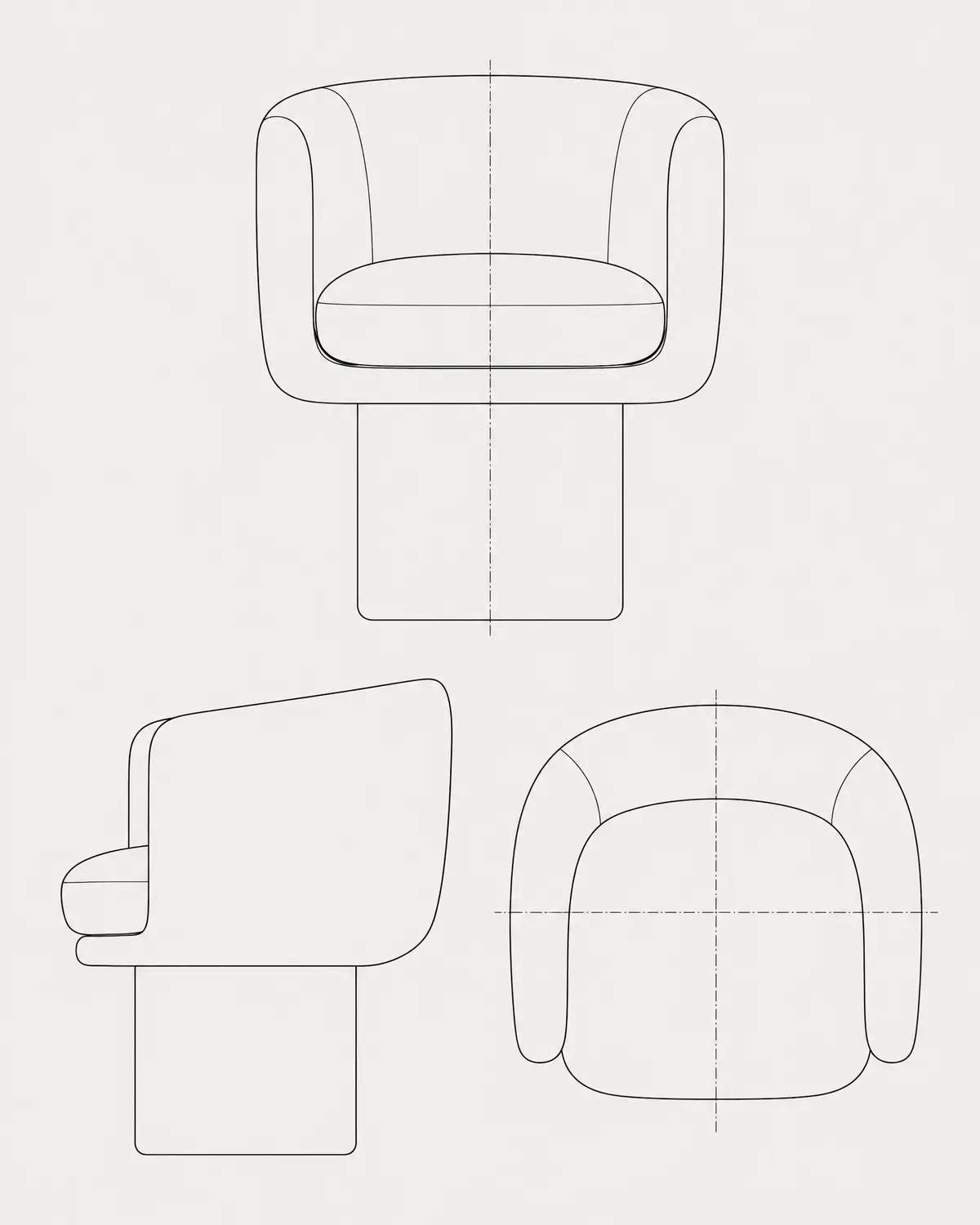 Womb dining chair, line drawing