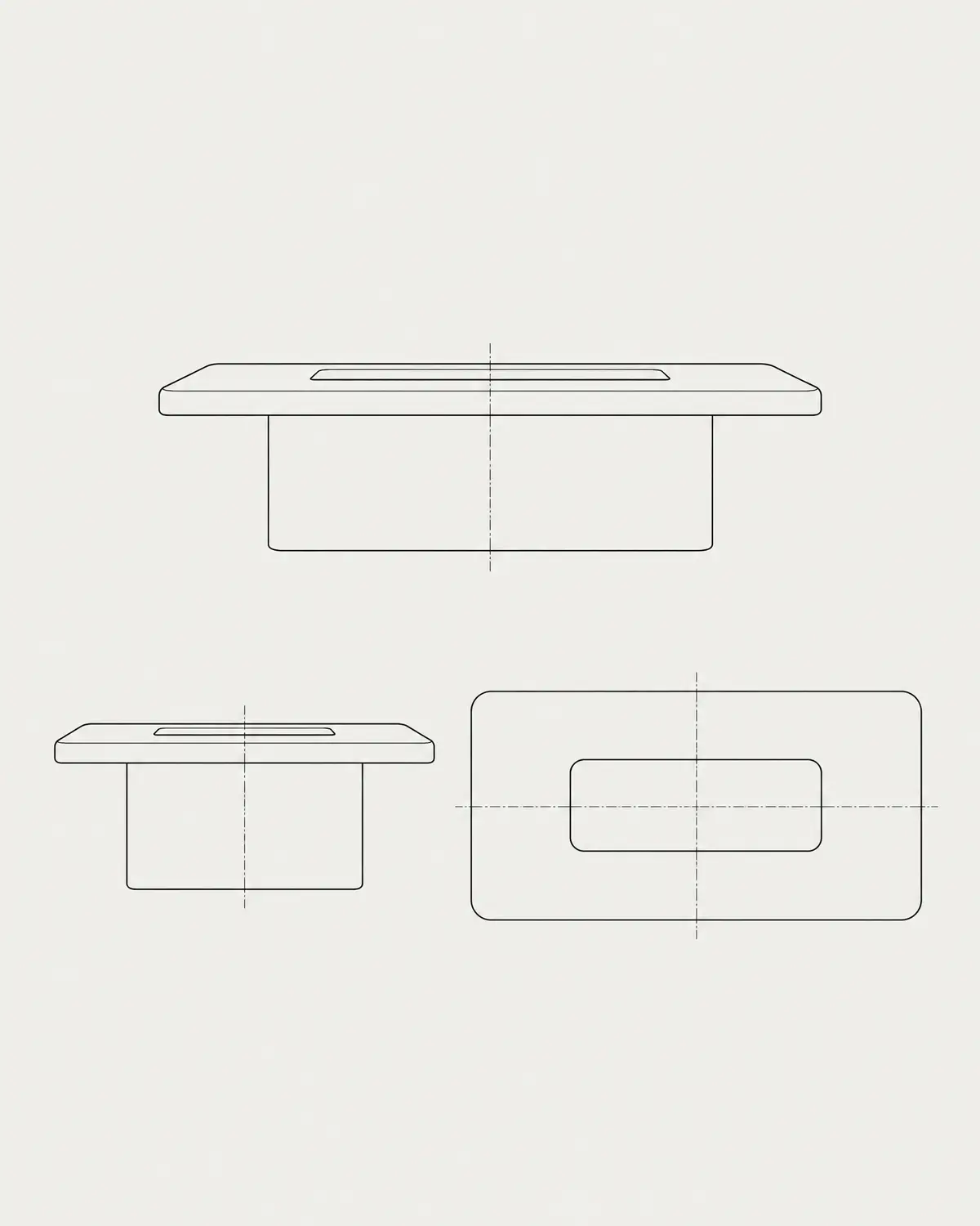 Womb travertine coffee table, line drawing
