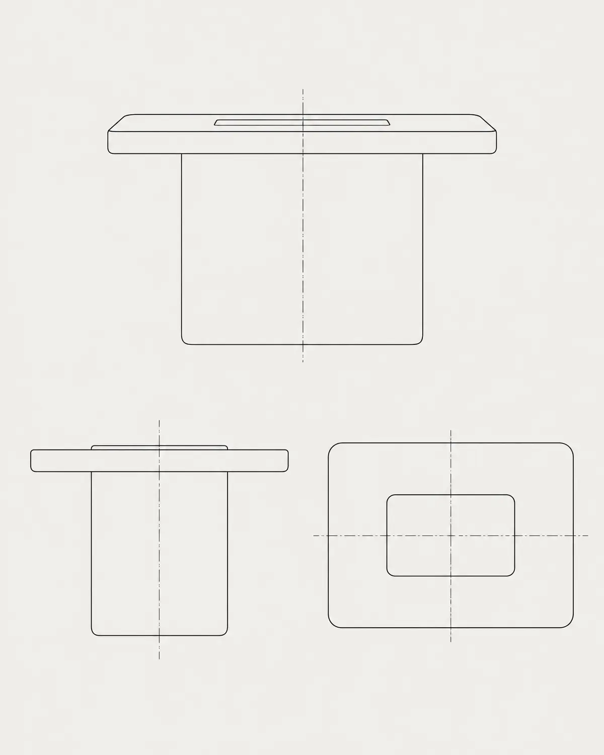 Womb side table, line drawing