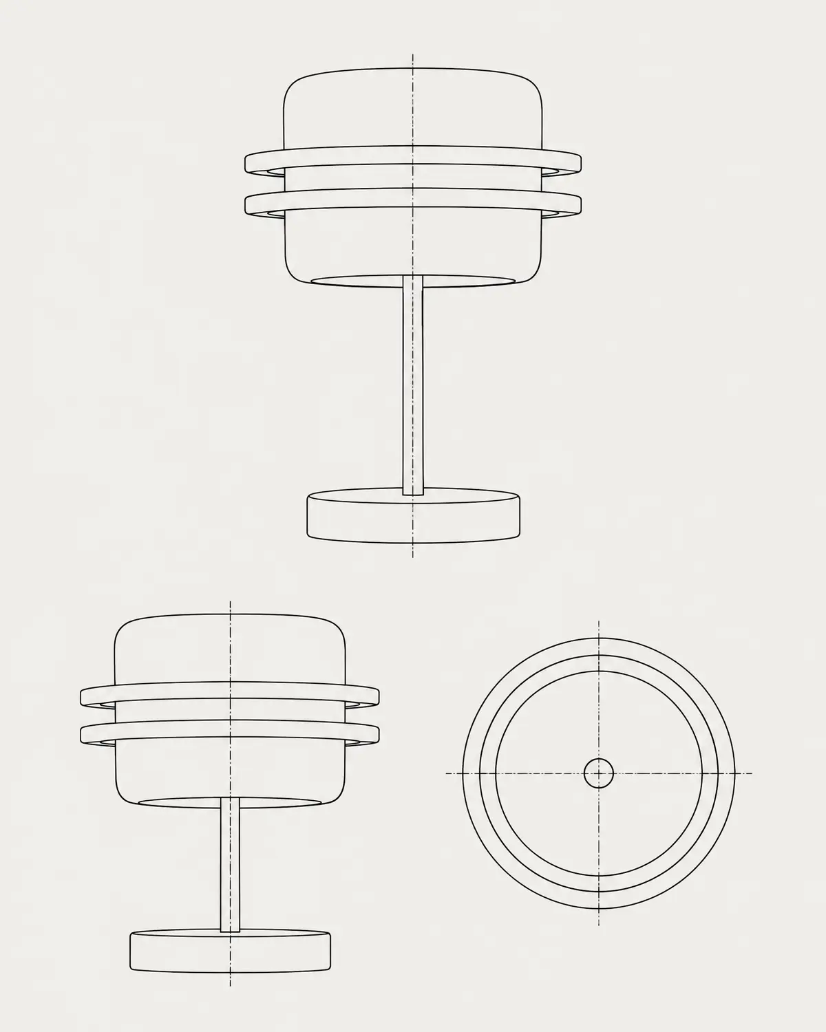 Womb table lamp, line drawing