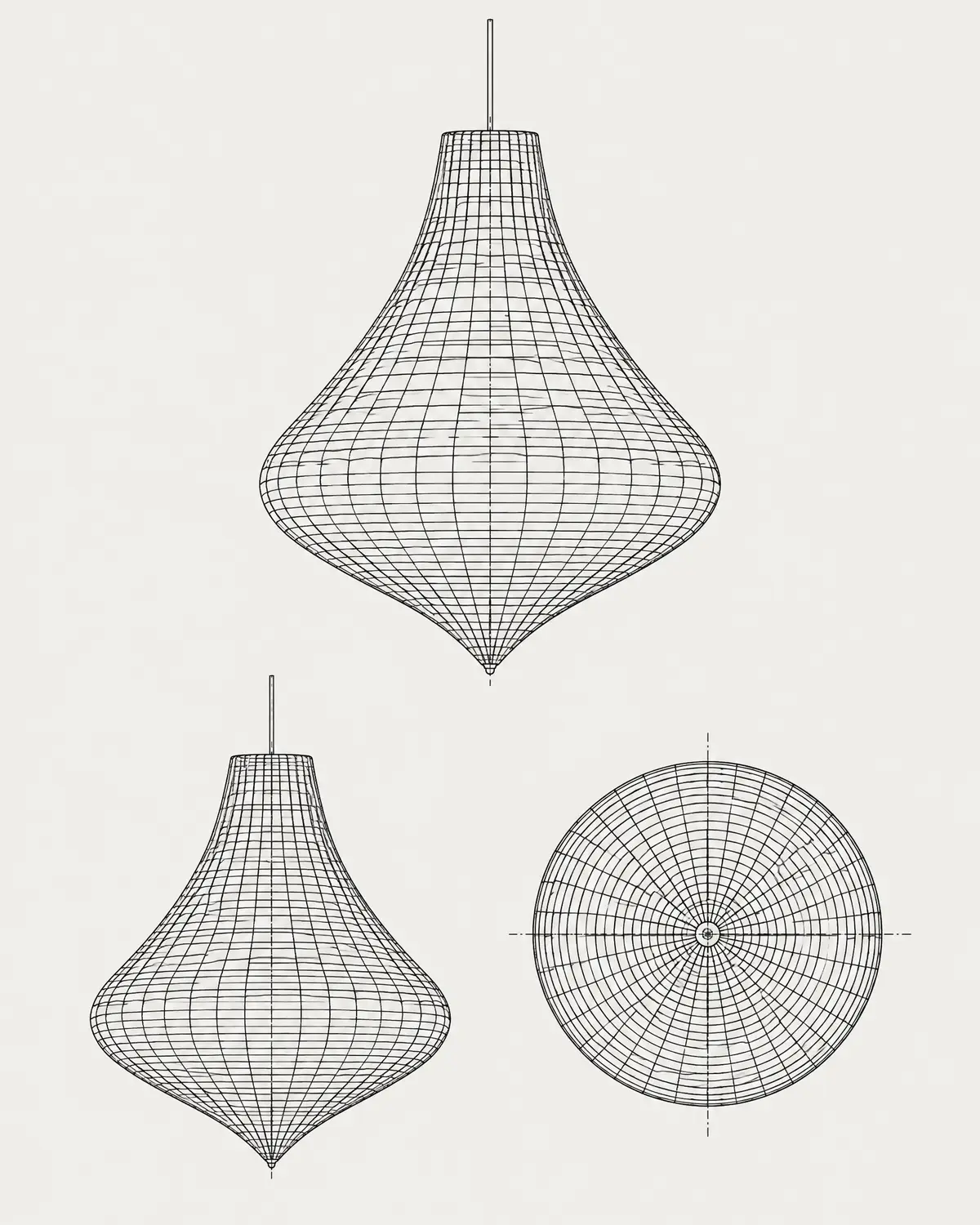 Luz cocoon pendant, line drawing