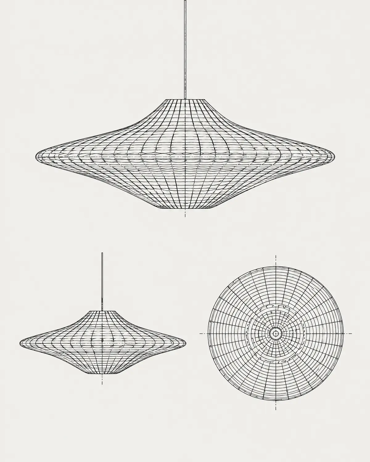 Luz saucer pendant, line drawing