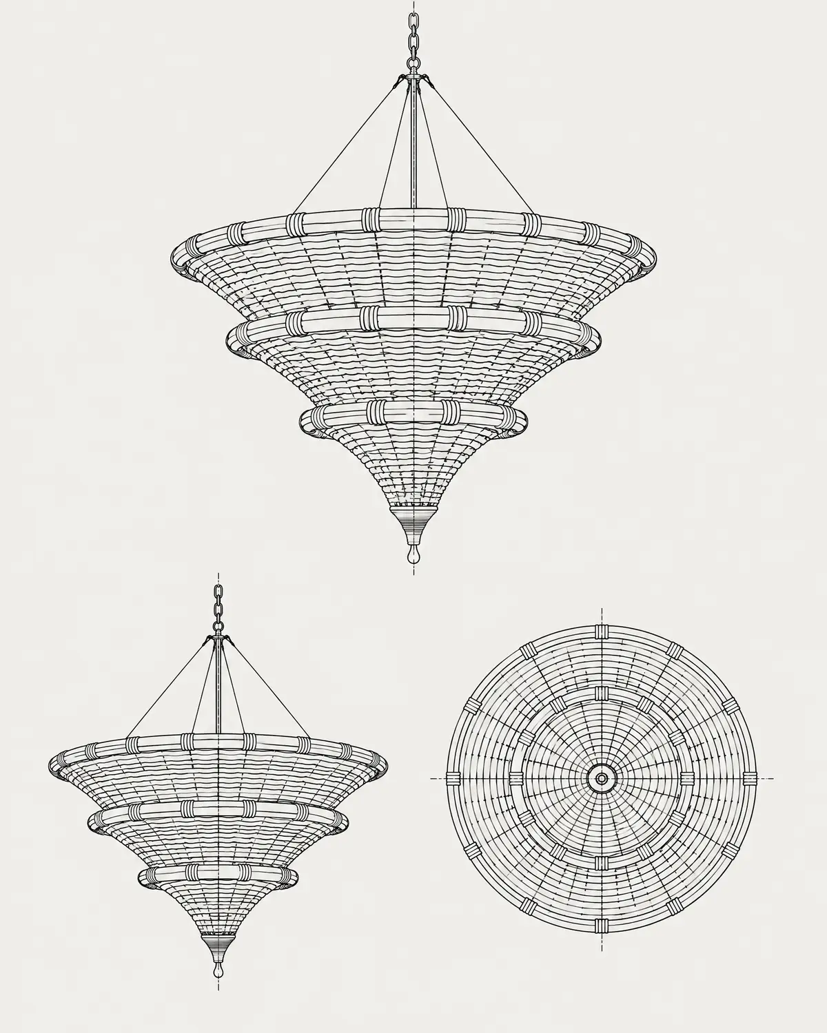 Luz tiered chandelier, line drawing