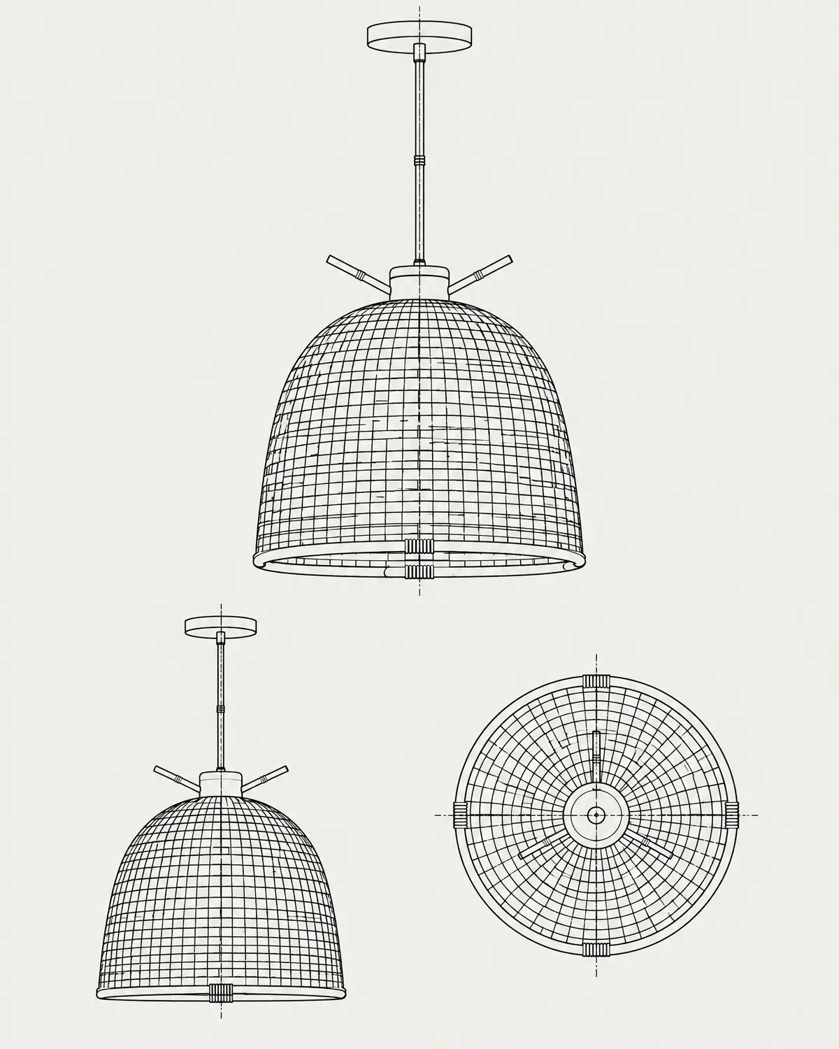Luz dome pendant, line drawing