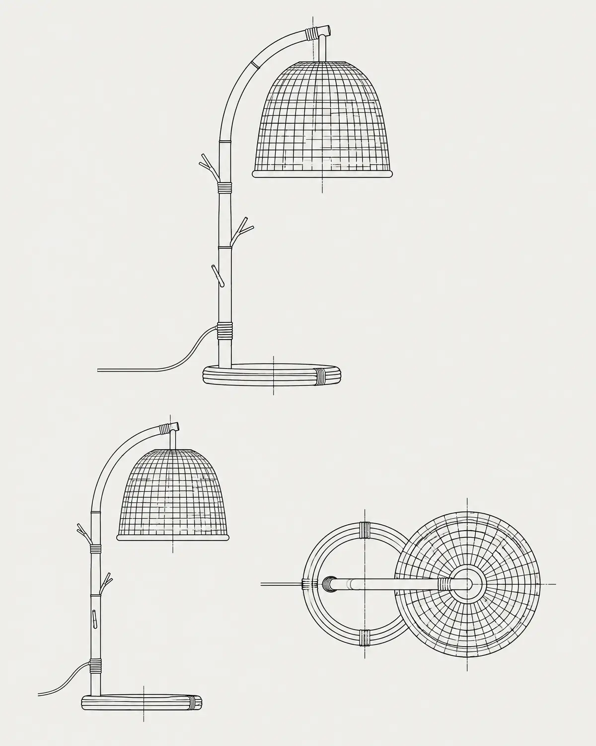 Luz branch table lamp, line drawing