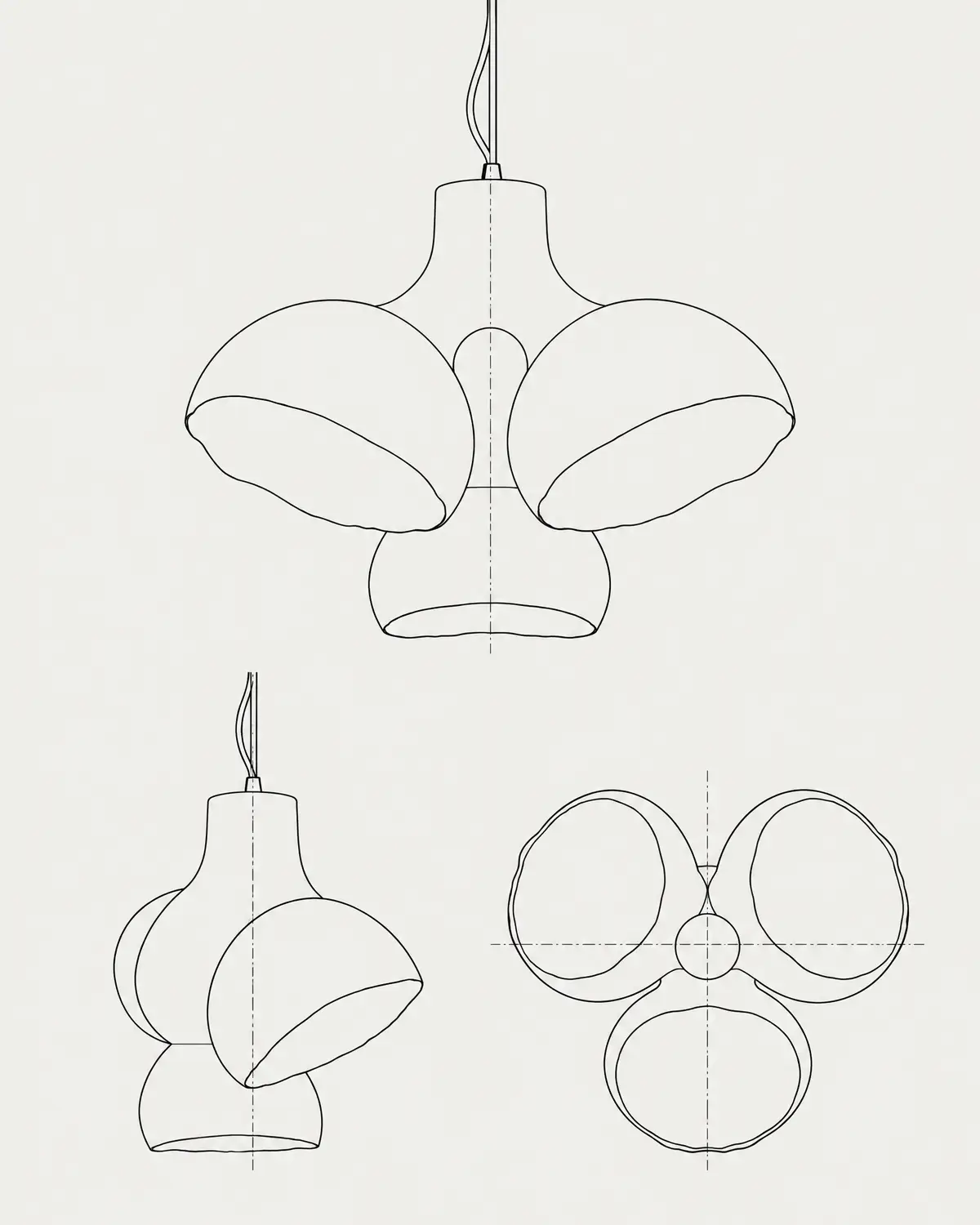 Luz sculpted pendant, line drawing