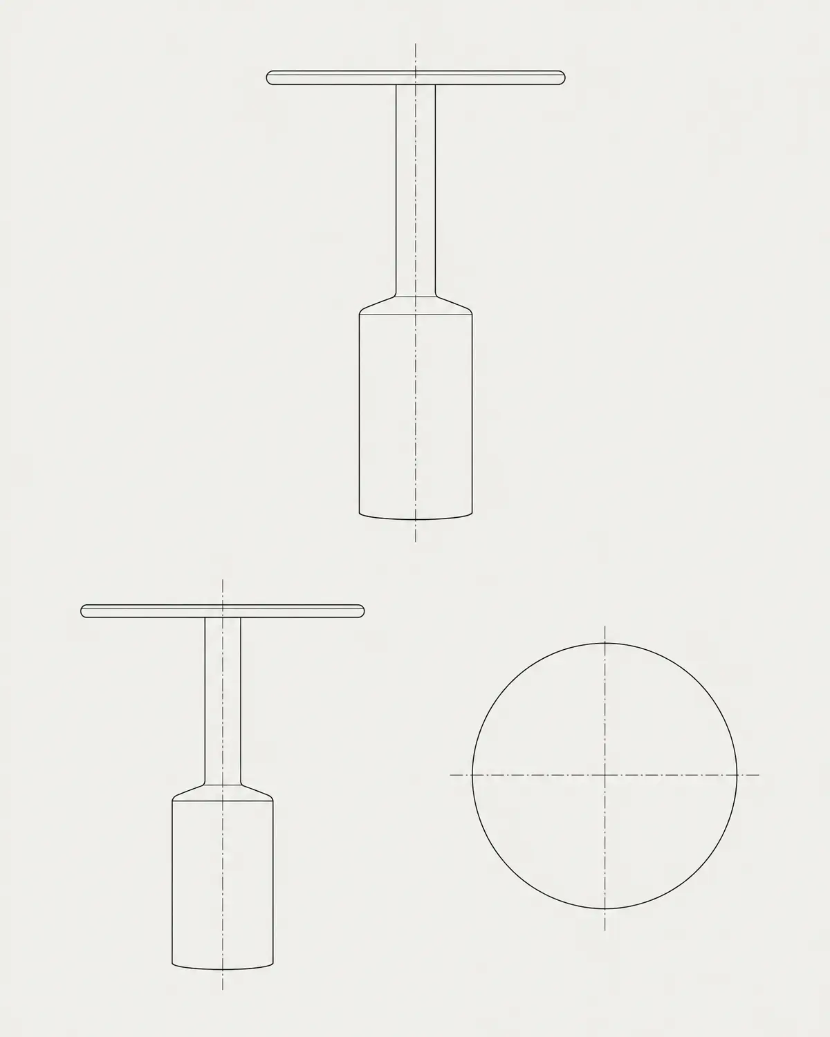 Top side table, marble, line drawing