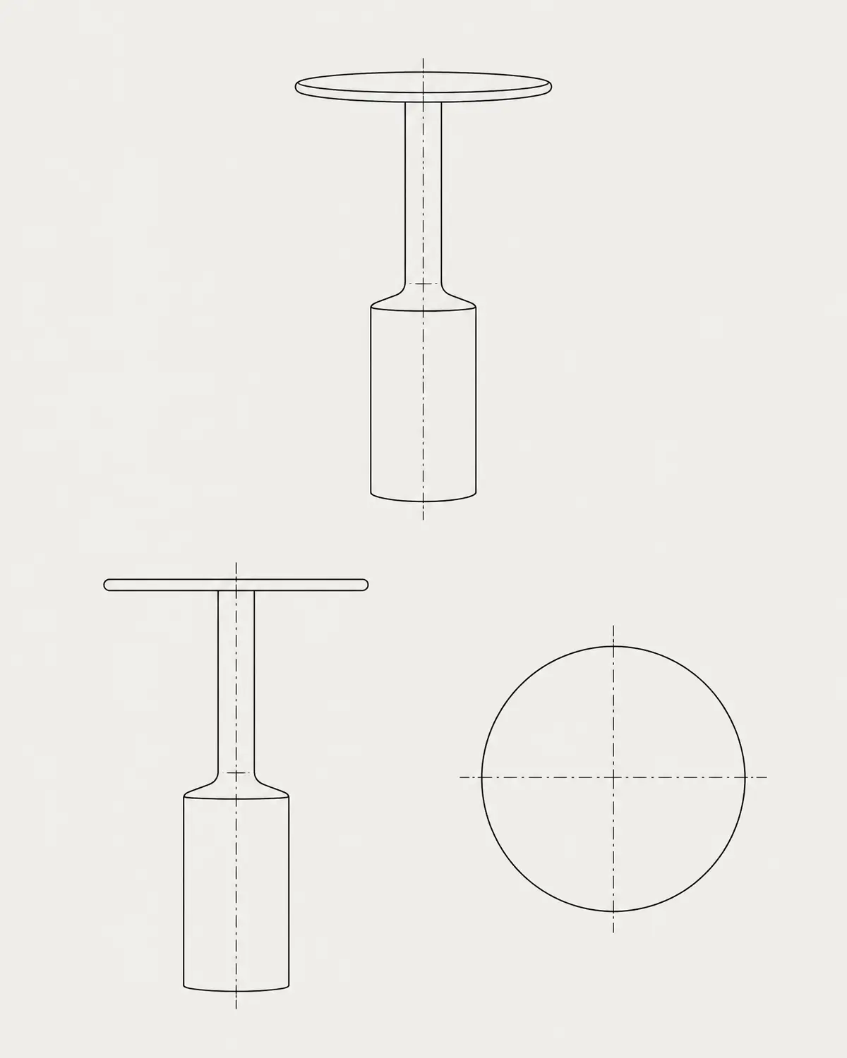 Top side table, travertine, line drawing