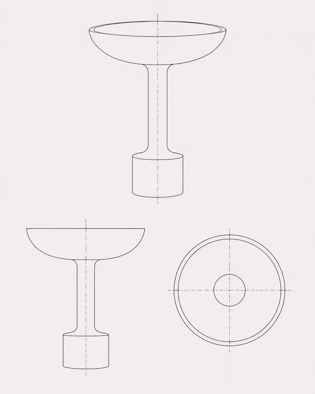 Top tall pedestal bowl, line drawing