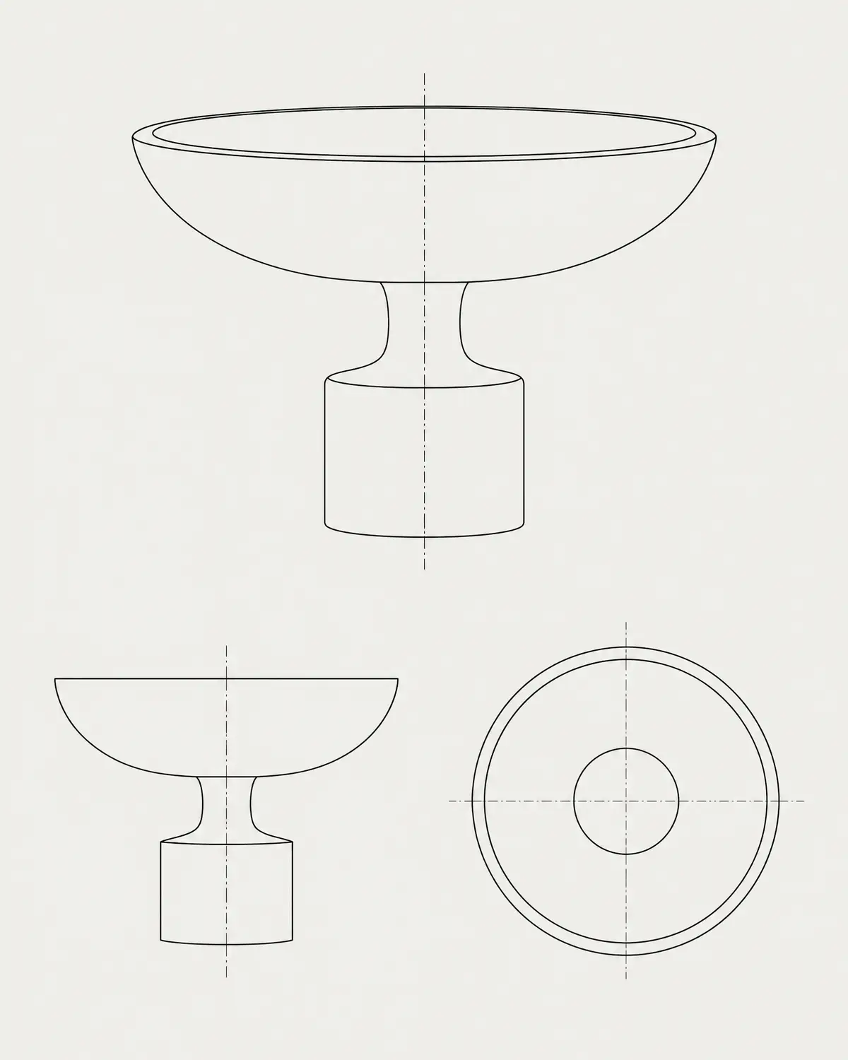 Top low pedestal bowl, line drawing