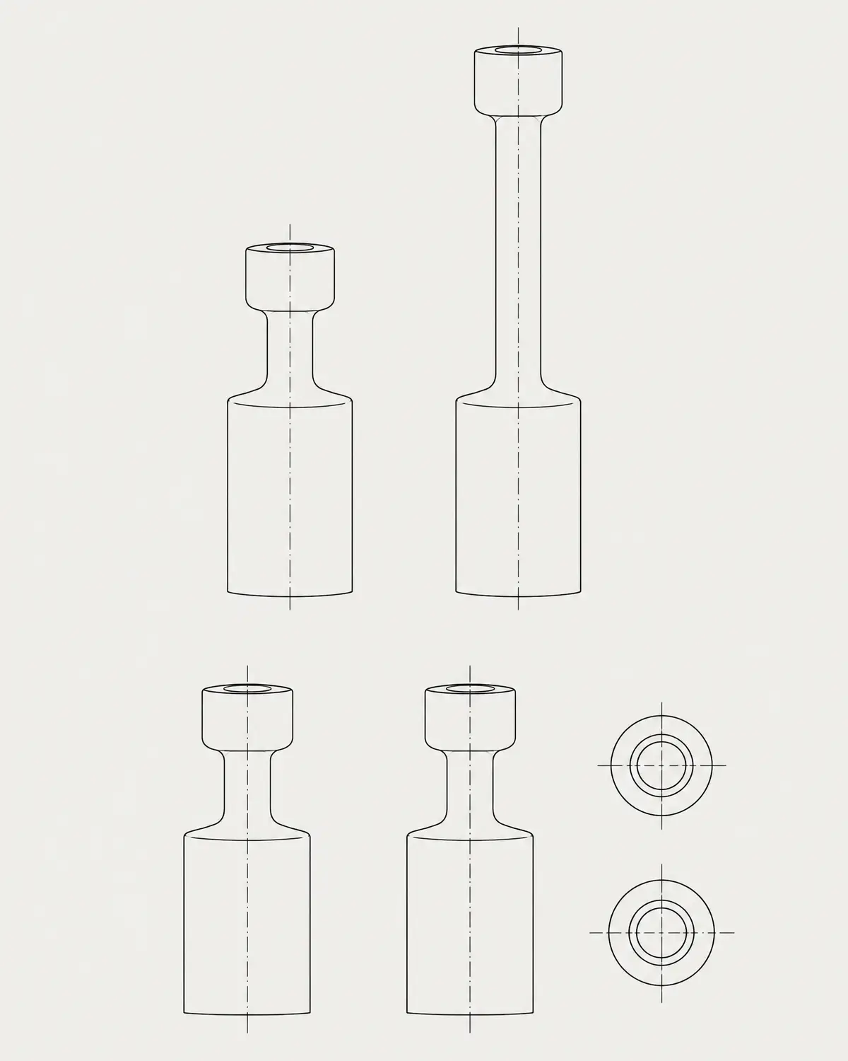 Top candleholders, marble, line drawing