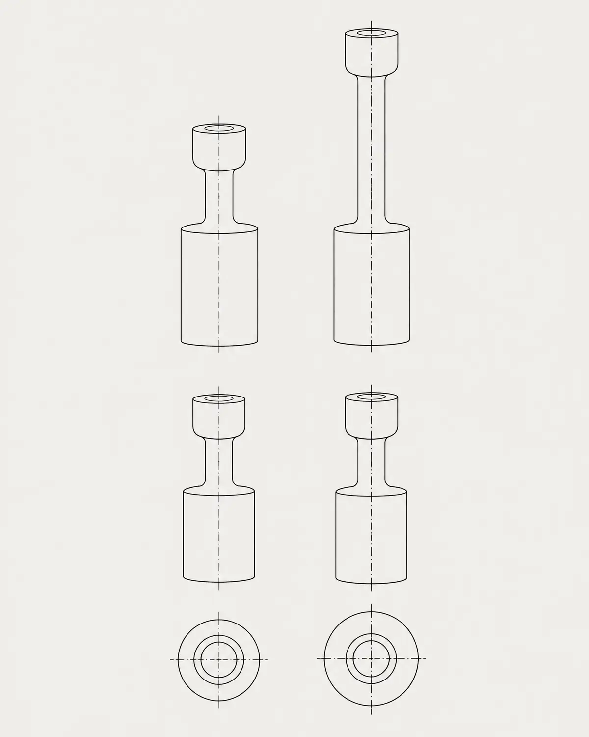 Top candleholders, travertine, line drawing