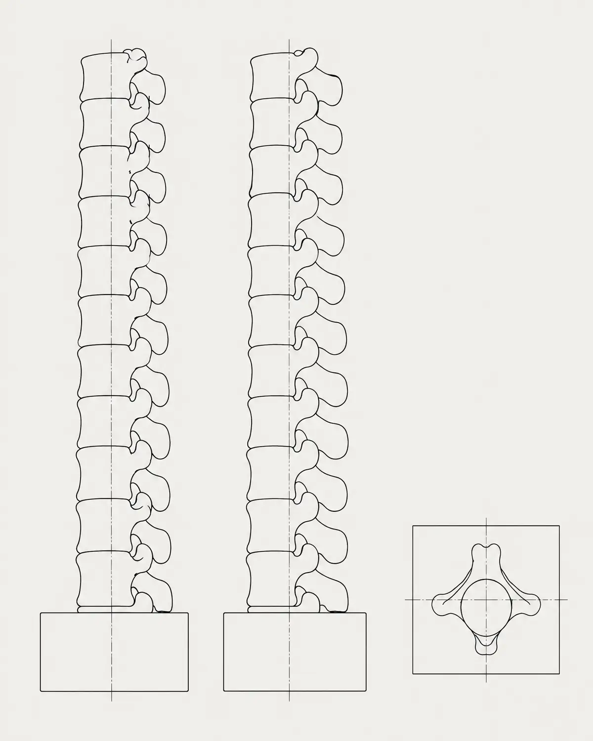 Top spine sculpture, line drawing