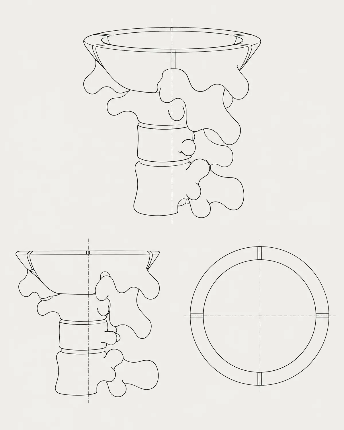 Top spine fruit bowl, line drawing
